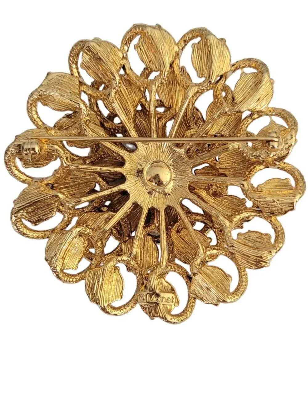 Monet Gold Tone Moghul Jewels Of India Glass Cabochon Round Cluster Brooch Pin
